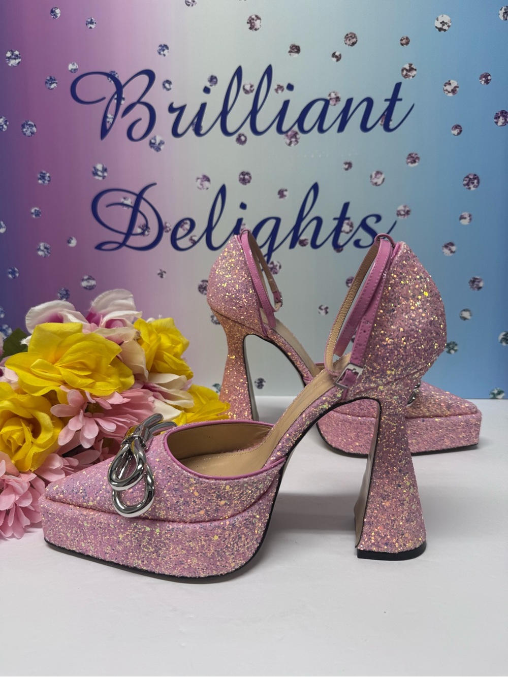 💖ONLY HERE $1400 MACH Y MACH GLITTER BOW HEELS PINK - Picture 6 of 15